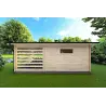 Moderne Gartenhaus mit Holzlager FRIDA 6.4x3, 44mm, Rückansicht