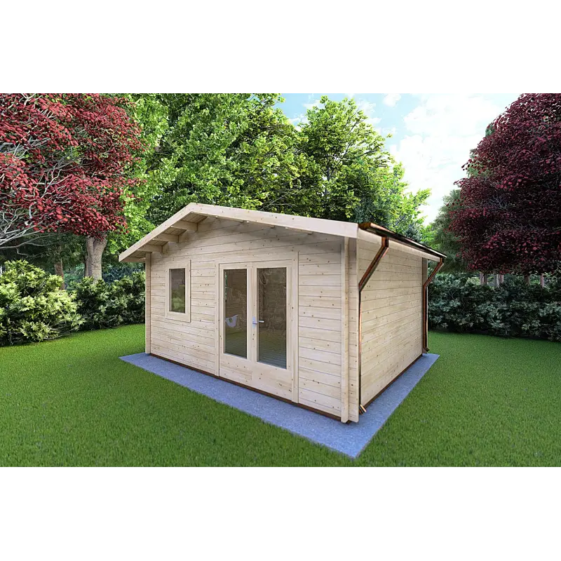 Moderne Gartenhaus EMILY 44mm, Frontansicht rechte Seite