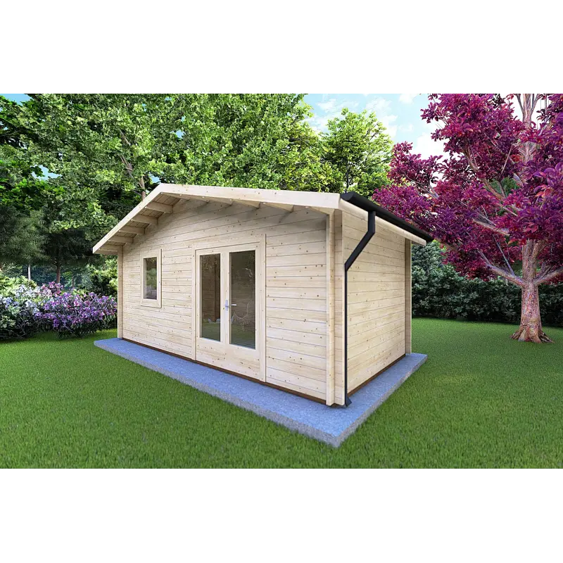 Moderne Gartenhaus EMILY 6x3, 44mm, Frontansicht rechte Seite