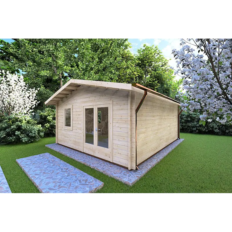 Gartenhaus Holz EMILY 5x6, 44mm, Frontansicht rechte Seite