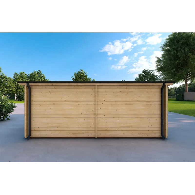 Doppel-Holzgarage mit Pultdach 6x6, 44mm, Rückansicht
