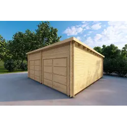 Doppel-Holzgarage mit Pultdach 6x6, 44mm, Frontansicht rechte Seite