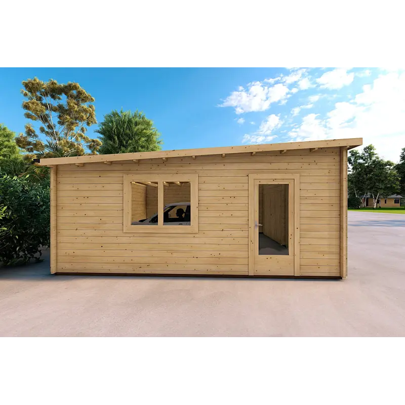 Doppel-Holzgarage mit Pultdach 6x6, 44mm, linke Seite