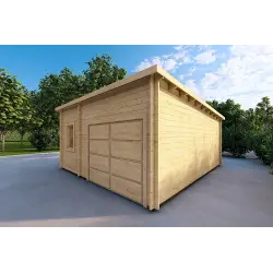 Garage aus Holz mit separatem Abstellraum 6x5.4, 44mm, Frontansicht rechte Seite