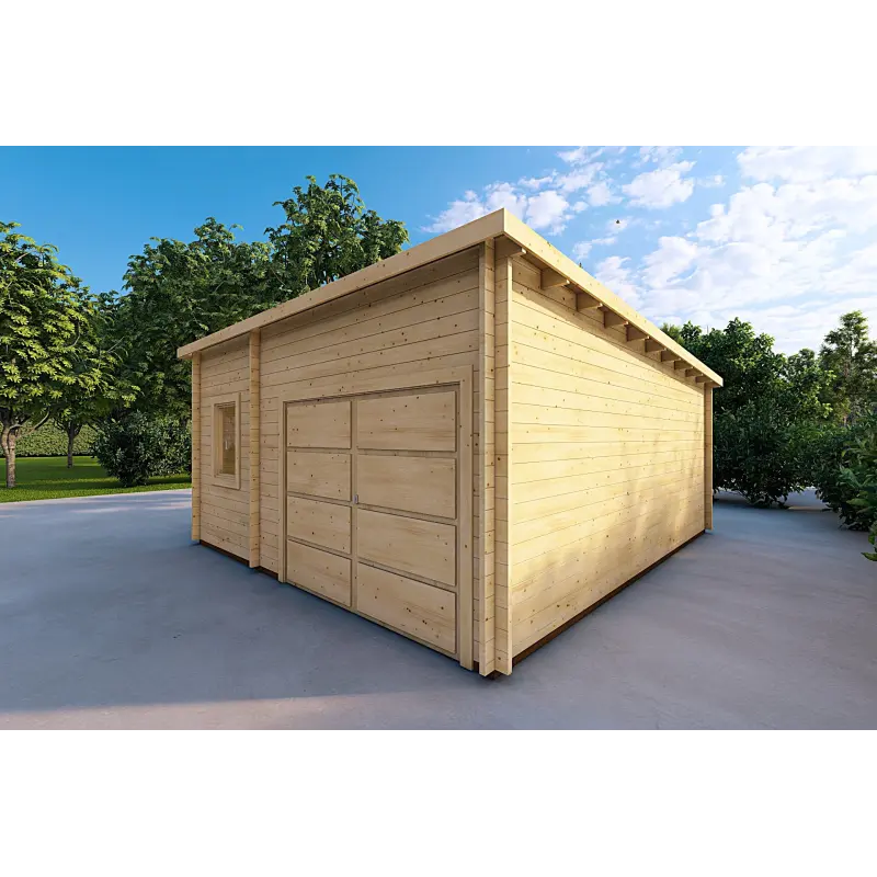 Garage aus Holz mit separatem Abstellraum 6x5.4, 44mm, Frontansicht rechte Seite