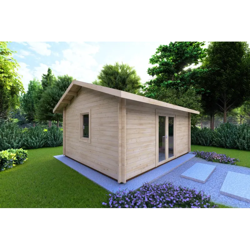 Moderne Gartenhaus für den Pool CLARA 5.2x4.2, 44mm, Frontansicht linke Seite