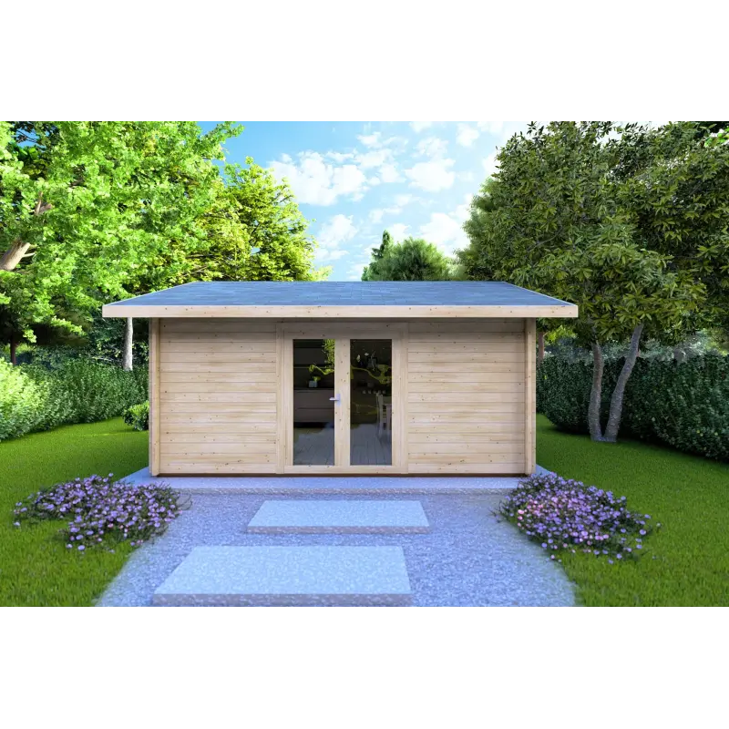 Moderne Gartenhaus für den Pool CLARA 5.2x4.2, 44mm, Frontansicht