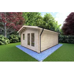 Moderne Gartenhaus MATILDE 6x5, 44mm, Frontansicht rechte Seite