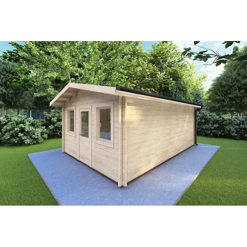Gartenhaus Holz CHIARA 4x6, 44mm, Frontansicht rechte Seite