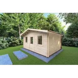 Moderne Gartenhaus CHIARA 5x4, 44mm, Frontansicht rechte Seite