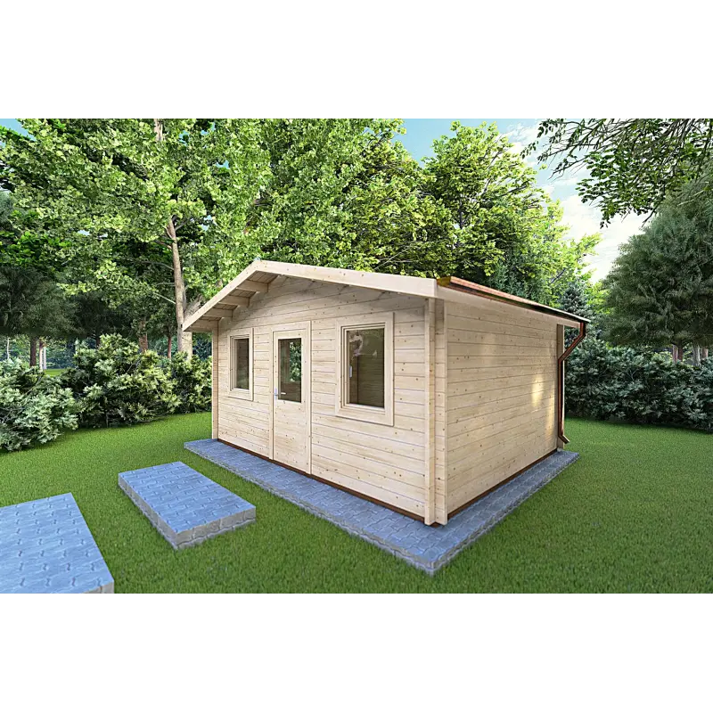 Moderne Gartenhaus CHIARA 5x4, 44mm, Frontansicht rechte Seite
