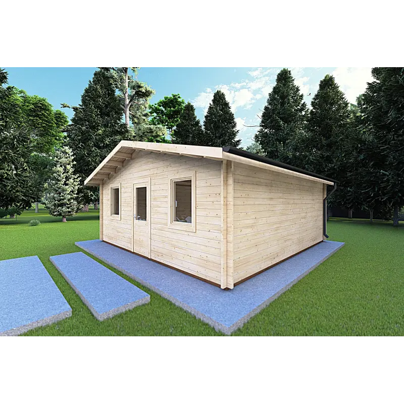 Gartenbüro CHIARA 6x6, 44mm, Frontansicht rechte Seite