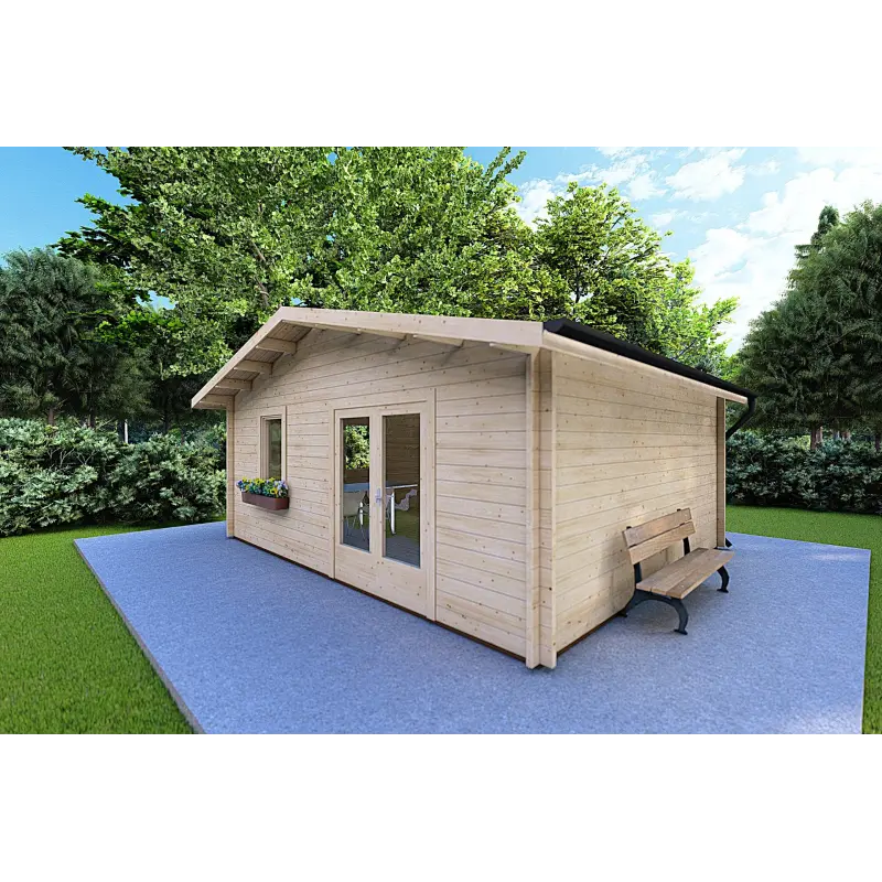 Moderne Gartenhaus EMILY 6x5, 44mm, Frontansicht rechte Seite