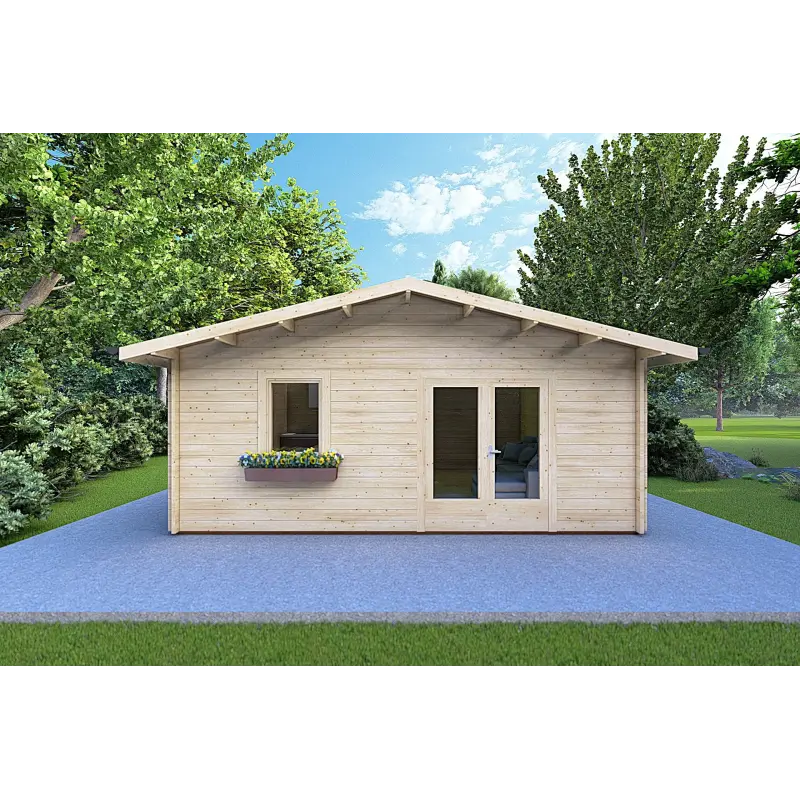 Moderne Gartenhaus EMILY 6x5, 44mm, Frontansicht