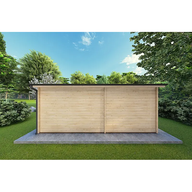 Rückansicht Gartenhaus 3x3 sofort lieferbar Caleba, geschlossene Rückseite mit klar definierter Struktur