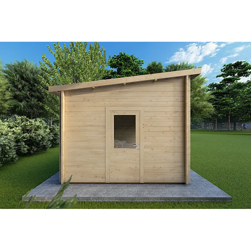 Seitenansicht rechts Gartenhaus 3x3 sofort lieferbar Caleba, klare Linien und stabile Holzkonstruktion