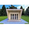 Holzhaus-Bungalow VISION 1 mit Veranda 4x14 44/100/30/40 mm, Frontansicht Farbe Holzgrau