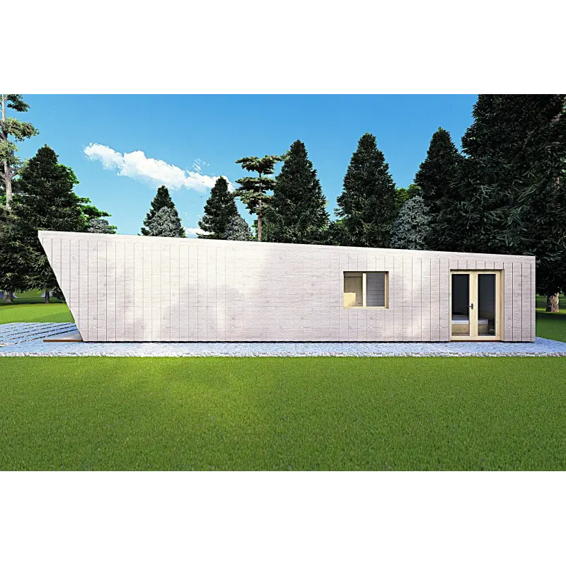 Holzhaus-Bungalow VISION 1 mit Veranda 4x14 44/100/30/40 mm, rechte Seite Farbe Holzgrau