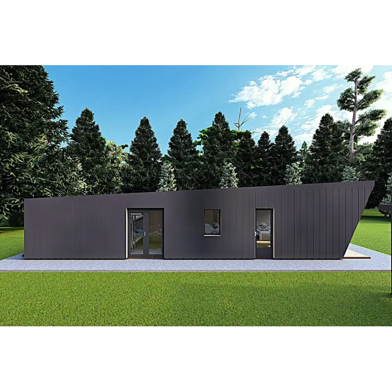 Holzhaus-Bungalow VISION 1 mit Veranda 4x14 44/100/30/40 mm, linke Seite Farbe Anthrazit