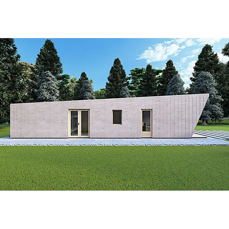 Holzhaus-Bungalow VISION 1 mit Veranda 4x14 44/100/30/40 mm, linke Seite Farbe Holzgrau