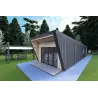 Holzhaus-Bungalow VISION 1 mit Veranda 4x14 44/100/30/40 mm, Frontansicht rechte Seite Farbe Anthrazit