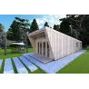 Holzhaus-Bungalow VISION 1 mit Veranda 4x14 44/100/30/40 mm, Frontansicht rechte Seite Farbe Holzgrau