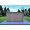 Holzhaus-Bungalow VISION 1 mit Veranda 4x14 44/100/30/40 mm, Rückansicht Farbe Holzgrau