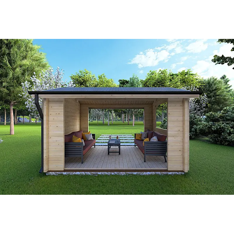 Gartenpavillon aus Holz STELLA 4x3, 68mm, Rückansicht