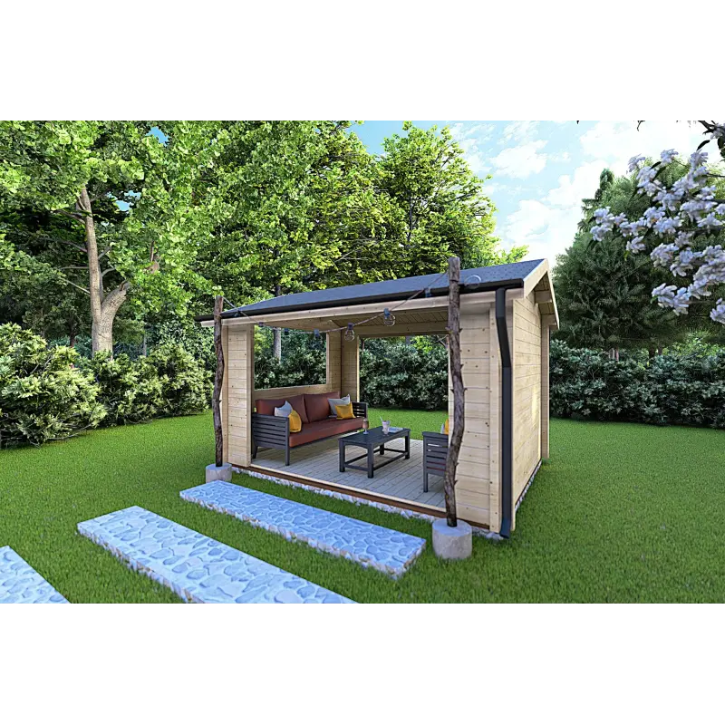 Gartenpavillon aus Holz STELLA 4x3, 68mm, Frontansicht rechte Seite