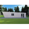 Holzhaus-Bungalow VISION 1 SMALL „S“ mit Patio 4x11 44/100/30/40, rechte Seite Farbe Holzgrau