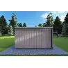 Holzhaus-Bungalow VISION 1 SMALL „S“ mit Patio 4x11 44/100/30/40, Rückansicht Farbe Holzgrau