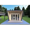 Holzhaus-Bungalow VISION 1 SMALL „S“ mit Patio 4x11 44/100/30/40, Frontansicht Farbe Anthrazit