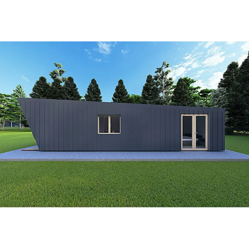 Holzhaus-Bungalow VISION 1 SMALL „S“ mit Patio 4x11 44/100/30/40, rechte Seite Farbe Anthrazit