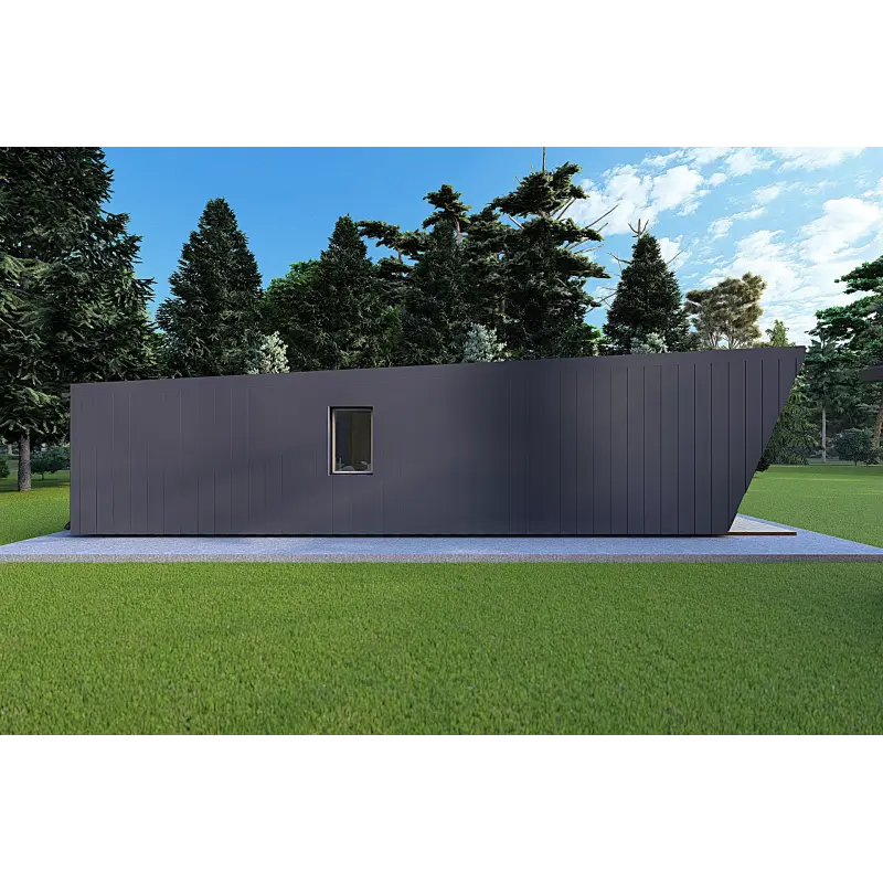 Holzhaus-Bungalow VISION 1 SMALL „S“ mit Patio 4x11 44/100/30/40, linke Seite Farbe Anthrazit
