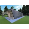 Holzhaus-Bungalow VISION 1 SMALL „S“ mit Patio 4x11 44/100/30/40, Frontansicht rechte Seite Farbe Anthrazit