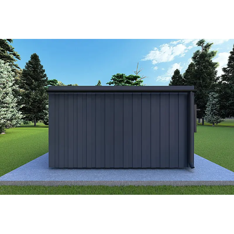 Holzhaus-Bungalow VISION 1 SMALL „S“ mit Patio 4x11 44/100/30/40, Rückansicht Farbe Anthrazit