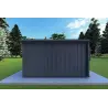 Holzhaus-Bungalow VISION 1 SMALL „S“ mit Patio 4x11 44/100/30/40, Rückansicht Farbe Anthrazit