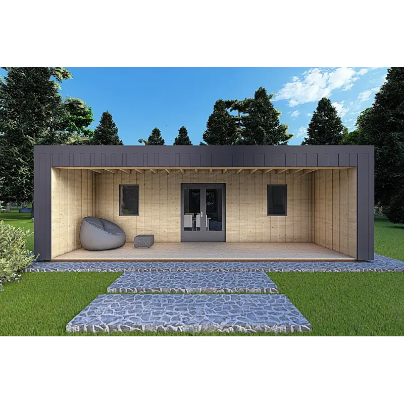 Mobilheime VISION 2 mit Veranda 8x6 60/100/30/40 mm, Frontansicht Farbe Anthrazit