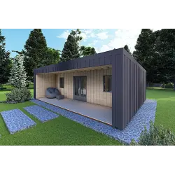 Mobilheime VISION 2 mit Veranda 8x6 60/100/30/40 mm, Frontansicht rechte Seite Farbe Anthrazit