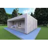 Mobilheime VISION 2 mit Veranda 8x6 60/100/30/40 mm, Frontansicht rechte Seite Farbe Holzgrau