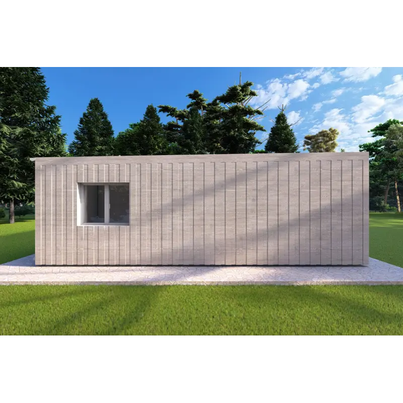 Holzhaus-Bungalow VISION 2 CUBE "C" mit 7x8 44/100/30/40 mm, linke Seite Farbe Holzgrau