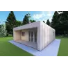 Holzhaus-Bungalow VISION 2 CUBE "C" mit 7x8 44/100/30/40 mm, Frontansicht rechte Seite Farbe Holzgrau