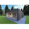 Holzhaus-Bungalow VISION 2 CUBE "C" mit 7x8 44/100/30/40 mm, Frontansicht rechte Seite Farbe Anthrazit