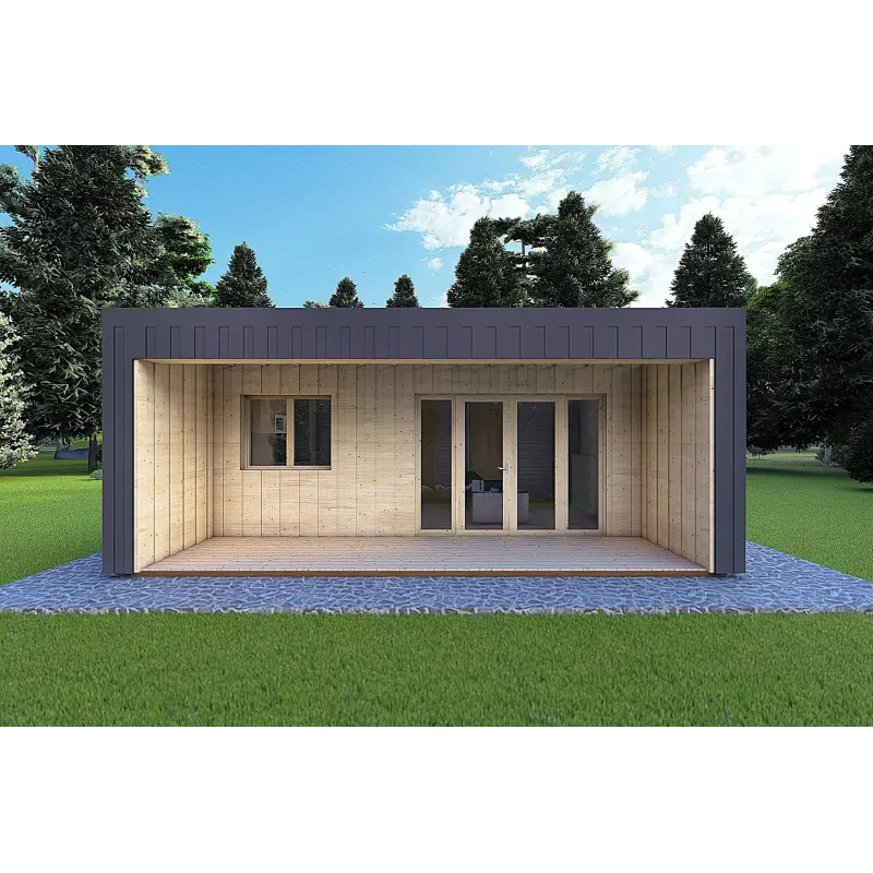 Holzhaus-Bungalow VISION 2 CUBE "C" mit 7x8 44/100/30/40 mm, Frontansicht Farbe Anthrazit