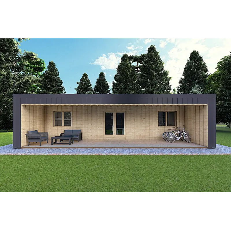 Mobilheime VISION 3 mit Veranda 10x6 60/100/30/40 mm, Frontansicht Farbe Anthrazit