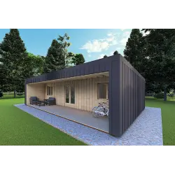 Mobilheime VISION 3 mit Veranda 10x6 60/100/30/40 mm, Frontansicht rechte Seite Farbe Anthrazit