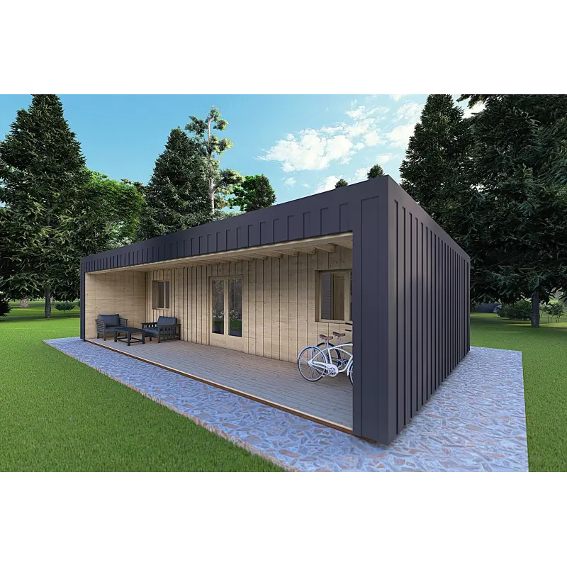 Mobilheime VISION 3 mit Veranda 10x6 60/100/30/40 mm, Frontansicht rechte Seite Farbe Anthrazit