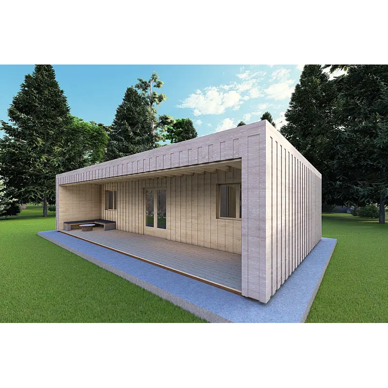 Mobilheime VISION 3 mit Veranda 10x6 60/100/30/40 mm, Frontansicht rechte Seite Farbe Holzgrau