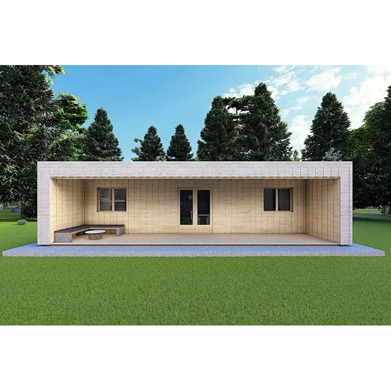 Mobilheime VISION 3 mit Veranda 10x6 60/100/30/40 mm, Frontansicht Farbe Holzgrau