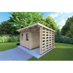 Gartenhaus mit Holzlager LISA 3x3, 44mm, Frontansicht rechte Seite